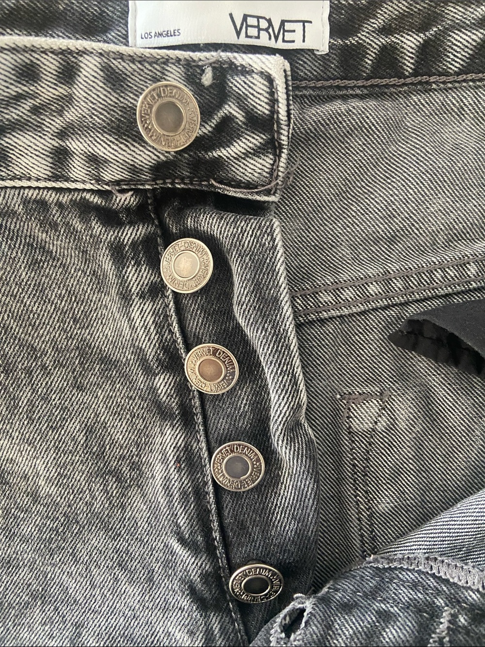 Ververt High-Rise Distressed Jean Shorts - Black Acid Wash - Picture 6 of 6